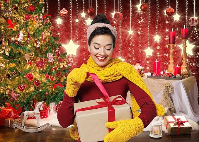 LYCGS 7X5FT Red Christmas Background Christmas Theme Photography Background Christmas Tree Gift Decoration Background Family Children New Year Background Party Decoration X-86