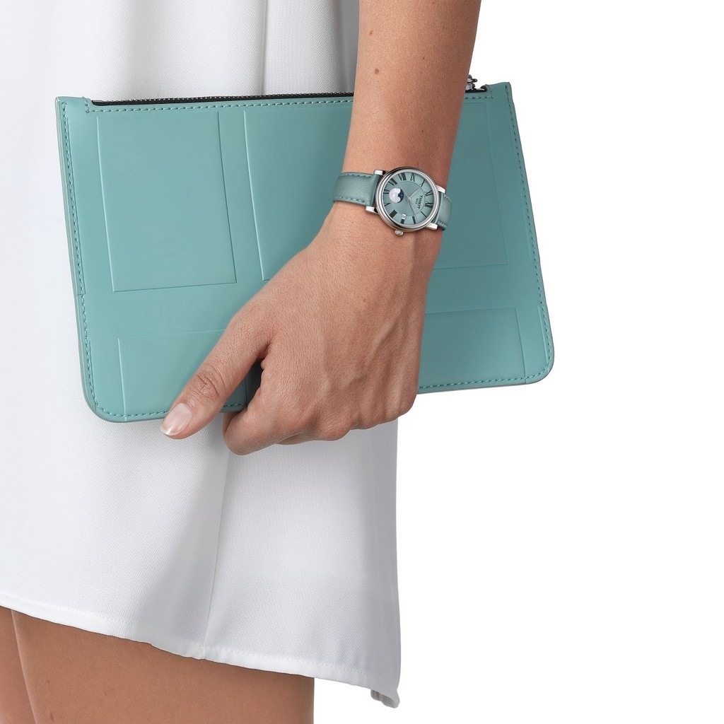 Tissot Carson Premium Lady Moonphase ทิสโซต์ คาร์สัน พรีเมี่ยม เลดี้ T1222231635300 สีฟ้า นาฬิกาผู้หญิง